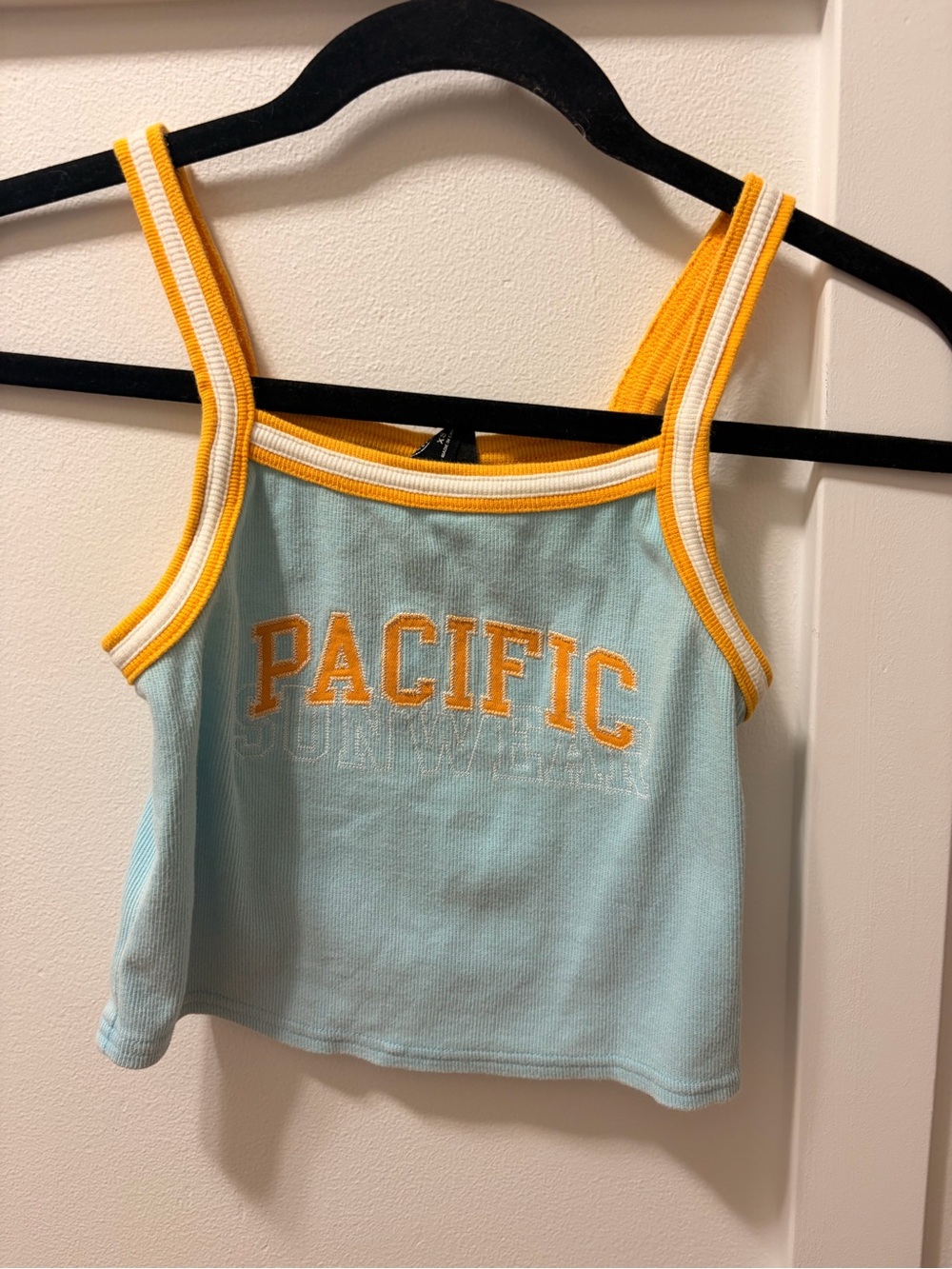 PacSun Light Blue Cropped Ribbed Tank with Yellow Trim